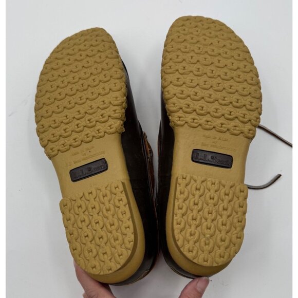 L.L. Bean Mens Duck Shoes 9M Slip on Rubber Mocis Brown & Tan Rubber Sole Waterp - Picture 7 of 9